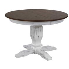 a white and brown table with wooden top