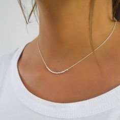 A Delicate Silver Necklace With Shiny Disco Silver Beads. Perfect To Wear On Its Own Or To Layer With More Of Your Necklace Collection. D E T A I L S 925 Sterling Silver Chain. 2mm Sterling Silver Disco Beads Sterling Silver Spring Clasp And Links. L E N G T H 15" + 2" Extender Chain Item No. La11 Everyday Necklace Simple, Necklace Simple Silver, Danty Necklace, Bella Necklace, Delicate Silver Necklace, Necklace With Beads, Dainty Diamond Necklace, Heart Necklace Diamond, Diamond Solitaire Necklace