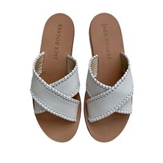 Jack Rogers Sloane X Band Boating Sandal In White. Slide Sandals With Crisscross Leather Straps And Signature Whipstitch Detailing. Leather Lining, Lightly Padded Leather Footbed. Brand New In Box! White Slide Sandals, Gold Flat Sandals, Orange Sandals, Jack Rogers Sandals, Navy Sandals, Green Sandals, Criss Cross Sandals, Black Flip Flops, Cork Wedges Sandals