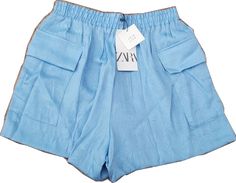 Blue Shorts With Side Pockets For Summer, Zara High-waisted Shorts With Pockets, Light Blue Shorts With Pockets For Spring, Zara Summer Shorts With Pockets, Zara Shorts With Pockets For Spring, Blue High Waist Shorts With Side Pockets, Casual Zara Shorts With Pockets, Zara Casual Shorts With Pockets, Spring Blue Shorts With Pockets