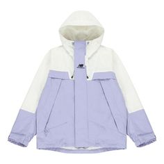 White Hooded Parka With Double-lined Hood, White Patchwork Windbreaker For Outdoor, Color Block Hooded Jacket For Outdoor, Hooded Color Block Outerwear For Outdoor Activities, Outdoor Color Block Hooded Jacket, Hooded Color Block Winter Outerwear, Purple Patchwork Outerwear For Streetwear, Winter Color Block Hooded Outerwear, Winter Hooded Color Block Outerwear