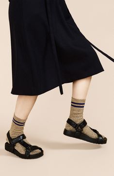 Shimmer from day to night in these soft ribbed socks with twinkling metallic yarns set against sporty contrast stripes. Metallic fibers/nylon Hand wash, dry flat Made in Japan Ribbed Socks, Metallic Yarn, Day To Night, To Night, Basel, Night In, Crew Socks, Made In Japan, Hand Wash