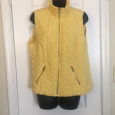 Nwt Canary Yellow Silvertone Zippers, Machine Wash, Petite Medium, Yellow Sleeveless Fall Outerwear, Yellow Sleeveless Outerwear For Fall, Sleeveless Yellow Outerwear For Fall, Light Blue Vest, Womens Black Vest, Zip Front Sweater, Purple Vests, Floral Vests, Plaid Vest