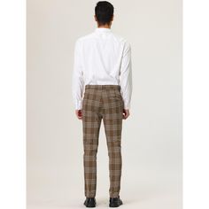 The classic dress pants feature the timeless plaid design, classic and always in trend. The slim-fitting tailoring shows the perfect leg shape, which will look better after wearing the pants. This pair of pants matches with leather shoes and a solid shirt at the top can make you a highlight in the crowd. Suitable for office, meeting, or dating in refined-fit plaid dress pants. Tailored Plaid Pants For Formal Occasions, Fitted Tapered Leg Pants With Houndstooth Pattern, Elegant Fitted Plaid Pants, Elegant Fitted Plaid Bottoms, Classic Plaid Business Casual Pants, Classic Fitted Plaid Pants, Classic Plaid Pants For Business Casual, Classic Plaid Pants For Office, Classic Plaid Bottoms For Business Casual