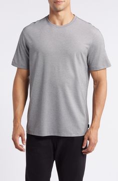 Classic, comfortable and easy to wear, this staple T-shirt looks great on its own and makes an ideal layer when the weather cools. Crewneck Short sleeves 51% polyester, 22% cotton, 21% modal, 6% spandex Machine wash, tumble dry Imported Gray Crew Neck Go-dry Tops, Casual Crew Neck T-shirt With Go-dry Technology, Gray Go-dry Crew Neck Top, Casual Go-dry Crew Neck T-shirt, Cotton Go-dry Short Sleeve T-shirt, Solid Cotton Athleisure T-shirt, Solid Color Cotton T-shirt For Athleisure, Basic Cotton Go-dry Tops, Athleisure Go-dry T-shirt