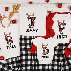 2024 Family Christmas Shirt, Christmas Shirt, Family Christmas, Family Matching Tee, Family Matching, Happy New Year Shirt, Christmas partFamily Christmas Name Shirt,  Family Christmas Shirt, Personalized Christmas Family T-Shirt, Custom Christmas Shirt With Name Name-Printed Alphabet T-Shirts: A Beautiful Addition for You and Your Loved Ones Enhance the charm of your wardrobe with our name-printed alphabet t-shirts, perfect for you, your students, your baby, children, toddlers, girls, or daughter. These customized, personalized alphabet name and letter t-shirts are waiting for you! Whether you're shopping for yourself or looking for the perfect gift, this t-shirt is sure to delight! Proudly printed in the USA Side seams for a structured fit Shoulder-to-shoulder taping for added durability Funny Reindeer, Matching Christmas Outfits, Family Matching Pajamas, Matching Family Christmas Pajamas, Matching Christmas Shirts, Cousin Crew, Personalized Matches, Christmas Party Shirts, Funny Christmas Tshirts