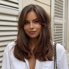 Medium Length Bob Curtain Bangs, Full Curtain Bangs Medium Hair, Cute Medium Length Haircuts Brown Hair, Framing Shoulder Haircut, 90s Hairstyles Mid Length, Mid Length Hair With Side Part, Mid Length Haircut For Thick Hair With Layers, Haircut For Middle Hair, French Mid Length Haircut