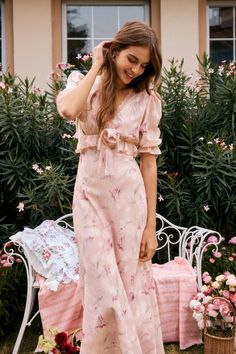 Archie Chiffon High Waist Maxi Dress in Pink Archie Dress, High Waist Maxi Dress, Day Dreaming, Embroidered Chiffon, Maxi Slip Dress, Dress Crafts, White Floral Dress, Dresses By Length, Traditional Fashion