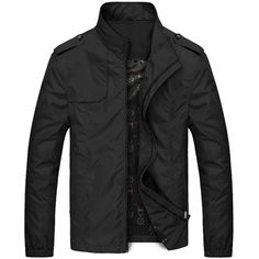 Step up your street style game with this stylish men's bomber jacket. featuring a solid pattern, zipper shoulder epaulets, and crafted from a combination of polyester and cotton, this bomber is perfect for urban fashion. buy now and get the latest in street style. Baseball Jacket Men, Mens Outwear, Man's Overcoat, Men's Windbreaker, Clothes Stand, Mens Jackets Casual, Windproof Jacket, Slim Fit Jackets, 50 Style