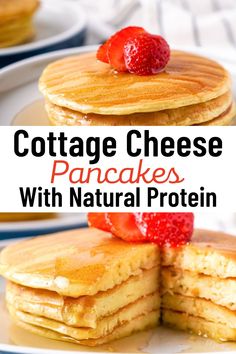 cottage cheese pancakes with natural proteins and strawberries are the perfect breakfast or brunch