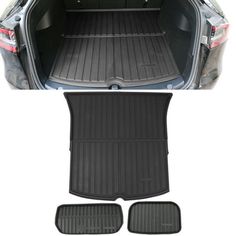 the trunk liners and floor mats are shown in two different colors, including black