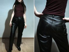 Leather Bell Bottom Pants, Vintage Leather Straight Leg Pants, Vintage Straight Leg Leather Pants, Vintage Leather Pants For Fall, Vintage Fitted Leather Pants For Fall, Vintage Straight Leg Leather Pants For Fall, Square Toe Leather Boots, Black Leather Blazer, Motorcycle Pants