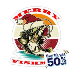 merry fish sticker with santa hat on it