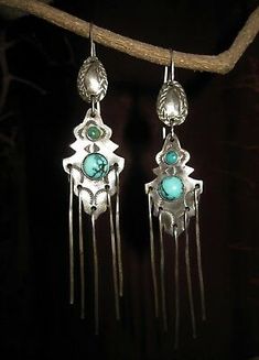 Drop Dangle Earrings Sterling Silver Chandelier Vintage * Beautiful Turquoise * | eBay