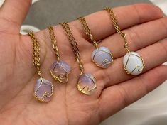 Save when you shop through my website, I'd appreciate it 💚- https://shorturl.at/dGU49 🤍 Lovingly Handmade Crystal Necklaces 🤍 ✨ The crystals are  approximately 10-15mm  in size *PLEASE NOTE:  The picture displayed is for reference. Please be advised your chosen crystals will differ in size and colour as each  is natural and unique* ✨check out the rest of my crystal jewellery here - https://etsy.me/3nxyN99 ✨ ✨ Chain Choice ✨ (Tarnish resistant, stainless steel chains) 1. Cord (2mm) 18-20"  2. Cable (2mm) 14",16", 18" or 20" 3. Cable (1.5mm) 14",16", 18" or 20" 4. Satellite (1.5mm) 14",16", 18" or 20"  💓 October Birthstone  OPALITE - imitation Opal   Increase your inner belief and become the best version of yourself with these Opalite pendants. 💫 Though a synthetic stone, Opalite still Opalite Necklace, Handmade Crystal Necklace, Crystal Necklaces, Crystal Jewellery, October Birthstone, Organza Gift Bags, Wrapped Pendant, October Birth Stone, Handmade Jewellery