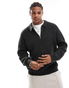 Trøjer og cardiganer fra ASOS DESIGN Overgangslooket Polokrave Krave lynlås Lange ærmer Oversized pasform Jumper With Collar, Quarter Zip Men, Collar Jumper, Mens Quarter Zip, Oversize Pullover, Pull Oversize, Spring Floral Dress, Collar Sweater, Jumpsuit Shorts Rompers