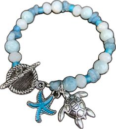 Adjustable Silver Beaded Bracelet With Starfish Charm, Adjustable Beaded Bracelet With Starfish Charm As Gift, Adjustable Starfish Charm Bracelet Gift, Silver Starfish Shaped Beaded Bracelet Gift, Silver Beaded Bracelet With Starfish Charm As Gift, Silver Starfish Beaded Bracelet Gift, Casual Starfish Jewelry For Gifts, Casual Starfish Charm Jewelry Gift, Adjustable Ocean-inspired Beaded Bracelets With Lobster Clasp