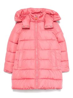 blush pink quilted signature PLUMTECH® padding water-repellent front zip fastening detachable hood high neck long sleeves rubberised logo detail ribbed cuffs two side stud-fastening pockets quilted lining straight hem Dress With Jean Jacket, Baby Boy Accessories, Save The Duck, Dolce And Gabbana Kids, The Duck, Boys Accessories, High Neck Long Sleeve, Stella Mccartney Kids, Detachable Hood