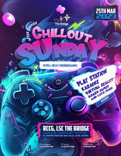 the flyer for chillout sunday with an image of a video game controller