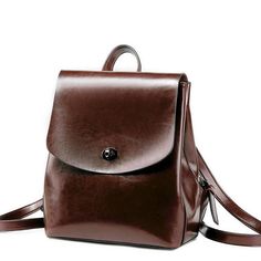 Women's Top Grain Leather Backpack Simple Style City Backpack Natural Cowhide Leather Rucksack Classic Elegant Leather Backpack SX886 Model Number: SX886 Dimensions: 9"L x 4.7"W x 10.6"H / 23 cm(L) x 12 cm(W) x 27 cm(H) Weight: 1.87 lb / 0.85 kg Hardware: Brass Hardware Shoulder Strap: Adjustable Color: Brown / Coffee / Black Features: • Genuine Natural Leather• Inside 1 Wallet Pocket, 2 Zipper Pockets.• YKK Zipper• Adjustable Shoulder Strap• Can fit an iPad mini, iPhone, Books, Files, Mini Umbr Mini Umbrella, Simple Backpack, City Backpack, Flap Backpack, Leather Rucksack, Chic Leather, Gorgeous Leather, Classic Elegant, Vintage Casual