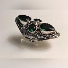 Stunning Edwardian Vintage Midcentury Avant-Garde Victorian Boho Style 925 Sterling Silver Ring. 925 Sterling Silver. Size 7 12 Carats Of Chrome Diopside Stones. Chrome Diopside Is A Unique Natural Gemstone That Bears A Mystical Power That Enhances Universal Love, Inner Wisdom, And Inner Strength. 100% Authentic Stones, 925 Sterling Silver. This Will Be A Nice Addition To Your Jewelry Collection. Thanks For Dropping In An Checking My Closet Out. God Has Blessed Me With Such Wonderful People In M Silver Emerald Multi-stone Rings, Unique Sterling Silver Emerald Ring Stamped 925, Unique Sterling Silver Emerald Ring, Sterling Silver Multi-stone Green Emerald Ring, Unique Silver Emerald Ring In Sterling Silver, Green Multi-stone Emerald Ring In Sterling Silver, Silver Emerald Ring With Stones In Fine Jewelry Style, Silver Emerald Ring With Stones, Silver Sterling Silver Emerald Ring With Stone Setting