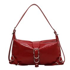 Cherry Red Shoulder Bag With Metal Hardware Changing Bag, Cow Boy, Leather Hobo Bag, Types Of Bag, Leather Hobo, Square Bag, Zipper Bags, Women's Bags, Hobo Bag