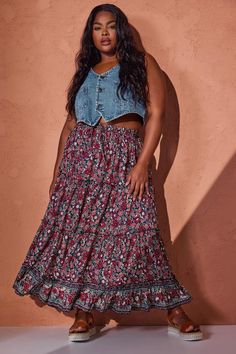 Shop YOURS Curve Red Floral Print Tiered Maxi Skirt at Yours Clothing. Discover women’s plus size clothing in sizes 10-36 with fast delivery. Party Dress Sale, 30s Fashion, Boho Skirt, Curve Fashion, Tiered Maxi Skirt, Red Floral Print, Summer Plans, Boho Skirts, Plus Size Maxi