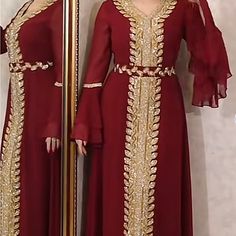 Brand New Kaftan Style Dress. Ignore Tag Size This Fits Like An Large Around Sizes 12-14. Length 63 Inches. Elegant Long Sleeve Red Abaya, Elegant Red Long Sleeve Abaya, Red Long Thobe For Eid, Elegant Red Abaya With Dabka Detailing, Festive Red Abaya With Dabka Detailing, Festive Red Abaya With Dabka, Elegant Red Maxi Dress For Eid, Elegant Red V-neck Kaftan, Elegant Red Long Sleeve Thobe