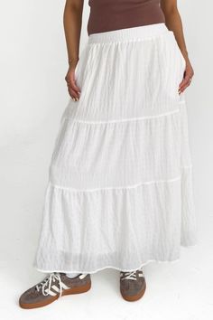 Lovely Day Skirt White Tiered Skirt, Fall Winter Essentials, White Maxi Skirt, Long Skirts, Short Sleeve Cardigan, Summer Fits, Lovely Day, Maxi Skirts, Tier Skirt