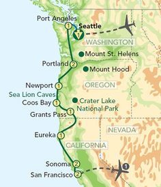 a map showing the route from washington to oregon