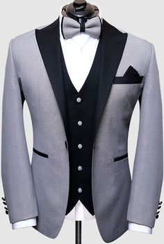 Men Silver Tuxedo Suit with black satin shawl lapel. This fashionable tuxedo jacket is made of an Italian fabric that looks and feels like super 100 wool. This tuxedo suit is perfect for a wedding or party wear. Gray Tuxedo Suit For Formal Occasions, Semi-formal Gray Tuxedo With Notch Lapel, Gray Tuxedo Blazer With Notch Lapel, Gray Notch Lapel Tuxedo For Semi-formal Occasions, Gray Notch Lapel Tuxedo For Semi-formal Events, Gray Tailored Tuxedo Suit, Tailored Gray Tuxedo For Formal Occasions, Gray Tuxedo With Suit Collar For Wedding, Gray Collared Tuxedo For Wedding