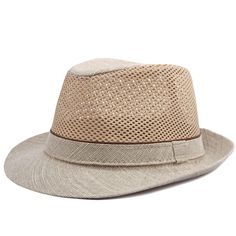 PRICES MAY VARY. Mesh Fedora Hat: Crafted with a mesh crown, this hat ensures optimal airflow and ventilation. It keeps your head cool and comfortable, making it ideal for warm summer days. Sun Protection: The hat's wide brim provides ample sun protection, shielding your face and neck from harmful UV rays. Stay protected from sunburn and long-term sun damage while enjoying outdoor activities. Versatile Summer Hat: Whether you're attending a summer wedding, relaxing on the beach, or exploring new Lightweight Breathable Wide Brim Hats, Outdoor Mesh Hat With Flat Brim, Breathable Short Brim Hat For Travel, Casual Brimmed Breathable Hat, Lightweight Summer Visor Hat, Summer Mesh Hat With Curved Brim, Breathable Mesh Summer Hats, Mesh Sun Hat With Curved Brim For Outdoor, Curved Brim Mesh Hat With Breathable Mesh