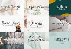 a collage of different font styles and colors for bed linens, pillows, blankets