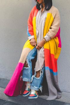 We're glad you've clicked on our new knitted kimono as we're really into its colorful vibes! The collarless and long sleeve cut make this a great choice for any stylish girl. Length: long Material: cotton blend Sleeve Type: long sleeve Neckline: collarless Style: knitted Size chart:Size: please check measurements carefullyPlease allow 0.5-1" difference due to manual measurementDifferent monitor settings means colors may differ slightly1" = 2.54cm Size(inch) US Size Length Shoulders Bust S 4/6 49.2 19.2 69.6 M 8/10 49.6 19.6 71.2 L 12/14 50 20 73.2 XL 16/18 50.4 20.4 75.2 2XL 20 50.8 20.8 77.2 3XL 22 51.2 21.2 79.2 Purchase reference: Size(inch) Height Chest Waist Hip S 66.93 35.43 27.56 38.58 M 68.90 37.80 29.92 40.94 L 68.90 40.16 32.28 43.31 XL 70.87 42.52 34.65 45.67 2XL 70.87 44.09 37. Knitted Kimono, Colorful Vibes, 4 20, Stylish Girl, Drop Shoulder, Knit Cardigan, Color Blocking, Hoodie Shirt, Types Of Sleeves