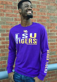 Colosseum LSU Tigers Purple Lutz Long Sleeve T Shirt - Image 2 Long Sleeve T-shirt With Team Logo For Streetwear, Collegiate Long Sleeve T-shirt For College, Long Sleeve Team Logo T-shirt For Streetwear, Sports Fan Long Sleeve T-shirt, Long Sleeve T-shirt With Logo Print For Game Day, Sports Fan Long Sleeve Tops For Streetwear, Long Sleeve Tops For Sports Fans Streetwear, Purple Tops With Team Name For Fan Gear, Purple Fan Gear Tops With Team Name