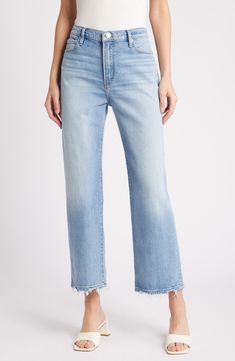 Hit refresh on jeans season in this crop-cut pair cut from low-stretch denim and finished with frayed hems. 27" inseam; 17 1/2" leg opening; 11 3/4" front rise Zip fly with button closure Five-pocket style 99% cotton, 1% elastane Machine wash, dry flat Imported Crop Flare Jeans, Crop Flare, Cropped Flare Jeans, Favorite Daughter, Platform Slippers, Cropped Flares, Blazer With Jeans, Maternity Shops, Designer Clothes For Men