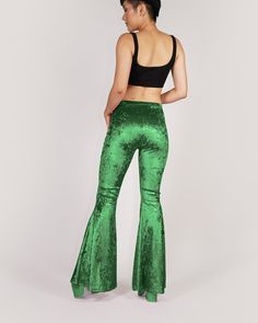 "Metallic crushed velvet flare leggings, customizable inseam. -high waisted -elastic waist band -fabric highly stretches and contours body -high quality polyester/Spandex -no returns/exchanges on this item due to customization  Small:  Size 0-2, Waist 25-27\",  Medium:  Size 4-6, Waist 27-30\",  Large:  Size 8-10, Waist 29-32\",  XL:  Size 12-14, Waist 31-34\",   XXL:  Size 16-18, Waist 33-38\"," Future Costume, Velvet Flares, Legging Outfits, Bell Bottom Pants, Flare Leggings, Short Long, Bell Bottom, Style Expert, Crushed Velvet