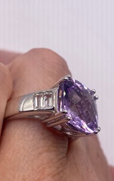 Vintage Handmade Genuine Purple Amethyst Filigree Setting 925 Sterling Silver Gothic Ring Unusual Amethyst Ring set with tiny diamonds. Sterling Filigree Setting Handmade Size can be re sized for you. My jeweler charges $20 Sterling Silver is rhodium finished to prevent tarnish All rings are shipped in a nice gift box. Check out our over a THOUSAND great reviews!!! Engraving is $4 per letter and is not always perfect depending on the piece. It can take a few days if the jeweler is busy. This is payable to Paypal Judithsltd@gmail.com Luxury Silver Amethyst Ring With Diamond Accents, Purple Diamond Ring In Fine Jewelry Style, Elegant Silver Heart Cut Amethyst Ring, Elegant Silver Amethyst Heart Cut Ring, Purple Diamond Ring Fine Jewelry, Dazzling Amethyst Ring For Anniversary, Classic Lavender Diamond Jewelry, Sterling Silver Amethyst Ring With Diamond Accents For Promise, Amethyst Promise Ring With Diamond Accents In Sterling Silver