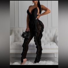 Black Lace Jumpsuit Super Sexy And Cute! Has Stretch! Great New Year’s Outfit!