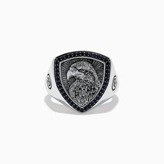 Men's 925 Sterling Silver Black Spinel Eagle Shield Ring Shield Ring, Effy Jewelry, Black Spinel, Sterling Ring, Sterling Silver Rings, 925 Sterling Silver, Sterling Silver, Ring, Silver