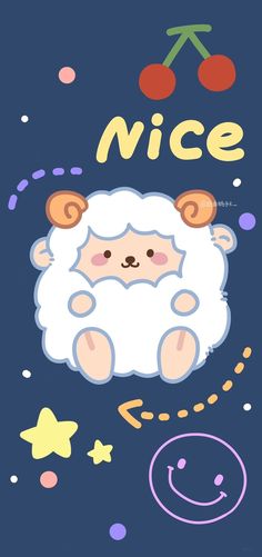 a cartoon sheep with the word nice written on it's face and stars around it