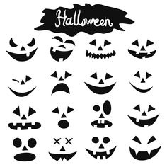 halloween pumpkins with different faces and words on the top one is black and white