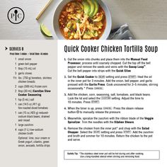 the recipe for quick chicken tortilla soup is shown