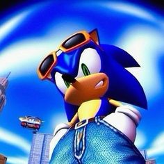 sonic the hedge is wearing sunglasses and standing in front of a city