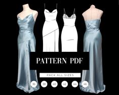 Split Silk Slip Maxi Dress Pattern Cowl Neck Dress Bias - Etsy Beginner Dress Pattern Formal, Bias Dress Pattern, Bias Cut Dress Pattern, Formal Dress Sewing Patterns, Cowl Neck Dress Pattern, Prom Dress Sewing Patterns, Victorian Dress Pattern, Slip Dress Pattern, Evening Dress Sewing Patterns