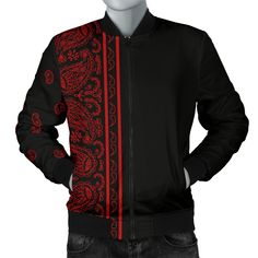 Red Hip Hop Cotton Outerwear, Urban Style Red Track Jacket For Streetwear, Red Urban Windbreaker For Streetwear, Red Techwear Outerwear For Streetwear, Trendy Red Windbreaker For Streetwear, Fitted Techwear Track Jacket For Streetwear, Fitted Cotton Track Jacket For Streetwear, Bandana Jacket, Bandana Hoodie