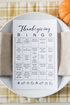 a white plate topped with a thanksgiving bingo game