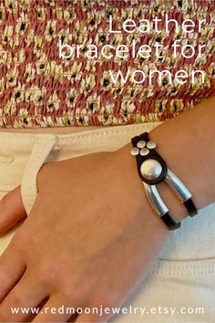 This artisan crafted black leather bracelet for women is a beautiful piece of jewelry you'll want to wear everyday! You can choose from this 4 dot slider bead or a hammered coin. Nice way to personalize your jewelry. #redmoonjewelry Adjustable Hand Wrapped Bracelets, Handmade Wrap Bracelet Perfect As A Gift, Handmade Wrap Bracelet As Gift, Trendy Hand Wrapped Jewelry, Adjustable Nickel Free Wrap Bracelet, Adjustable Nickel-free Wrap Bracelet, Trendy Wrap Bracelet Gift, Bohemian Leather Bracelet As A Gift, Handmade Adjustable Wrap Bracelet