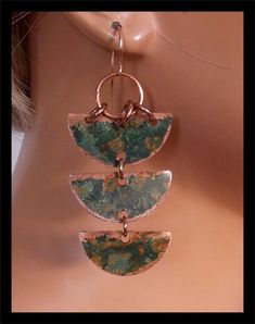 VERDE Handforged Patinated Copper Long Statement Earrings | Etsy Artsy Green Patina Jewelry, Unique Hand Forged Green Earrings, Unique Green Jewelry With Patina, Unique Green Patina Jewelry, Green Copper Pierced Earrings, Green Copper Earrings With Patina, Pierced Green Copper Earrings, Rustic Green Jewelry With Patina, Copper Earrings Handmade