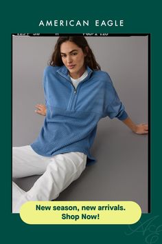 Super soft terry on top | Lightweight waffle fabric on bottom/Half-zip mock neck/Ribbed cuffs/Curved hem Oversized Half-zip Sweater With Ribbed Cuffs, Spring Half-zip Sweater With Ribbed Collar, Spring Half-zip Loungewear Sweater, Fall Half-zip Tops For Layering, Spring Half-zip Sweater For Loungewear, Fall Layering Half-zip Tops, Relaxed Fit Half-zip Sweater With Ribbed Cuffs, Oversized Half-zip Sporty Sweater, Sporty Half-zip Sweater With Ribbed Cuffs